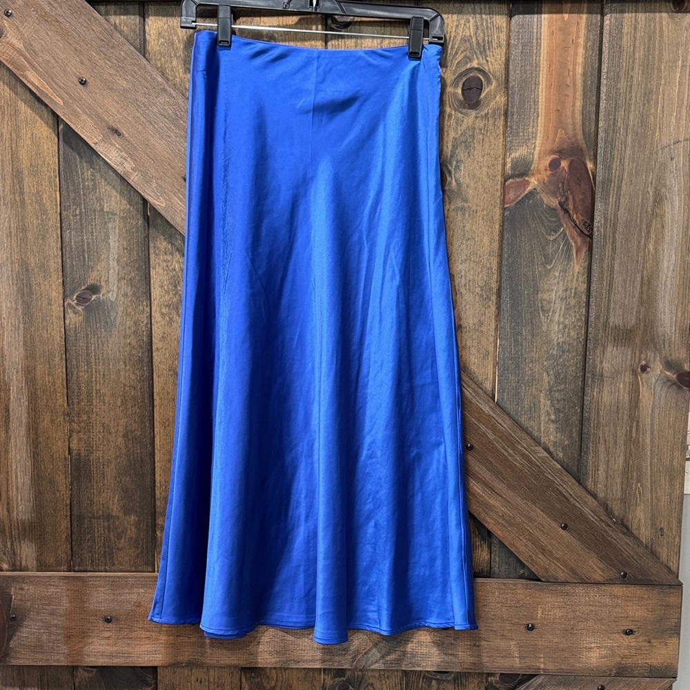 Blue Satin Maxi Skirt
